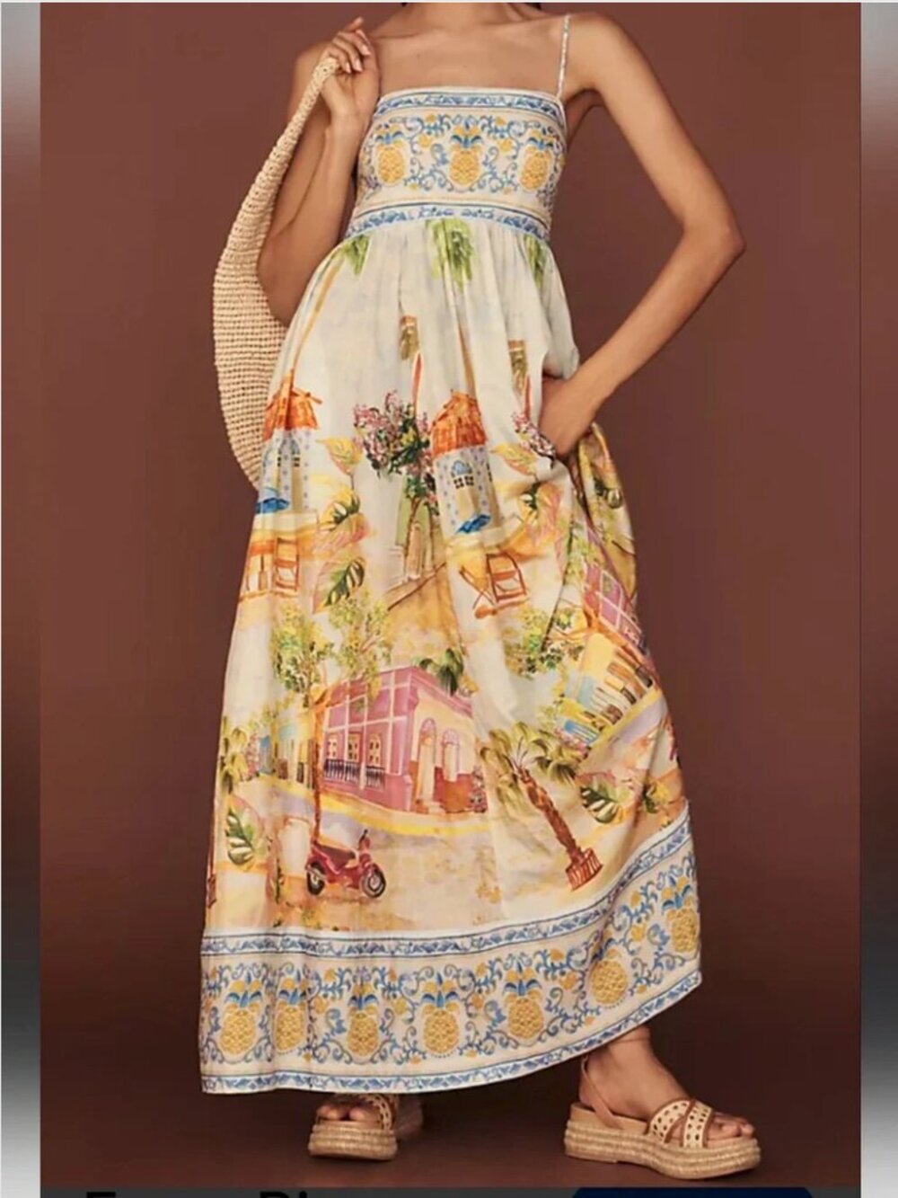 Farm Rio Aracati Multicolored Sun-soaked Cotton Blend Maxi Dress size M